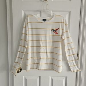 NWOT Who What Wear Striped Tee With Embroidered Hummingbird Patch